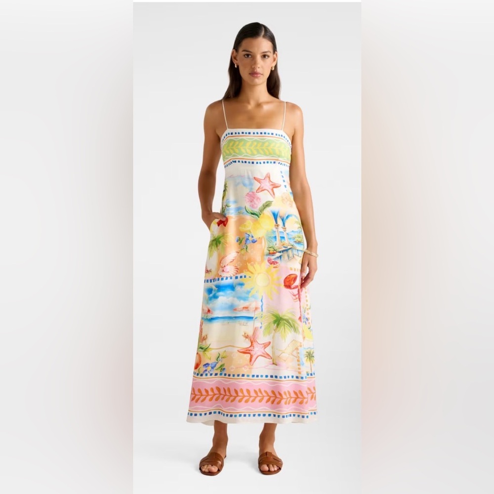 C&C California Vacation Beach Print Tropical Colorful Sundress SZ XS Smocked
